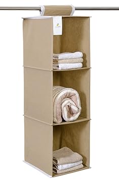 HomeStrap Hanging 3 Shelf Wardrobe Organizer- Beige