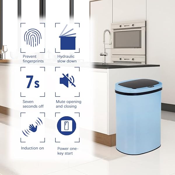 BESTOFFICE KITCHEN TRASH CAN WITH LID, 13 GALLON AUTOMATIC GARBAGE CAN FOR BATHROOM BEDROOM HOME OFFICE 50 LITER TOUCH FREE HIGH-CAPACITY BRUSHED STAINLESS STEEL WASTE BIN