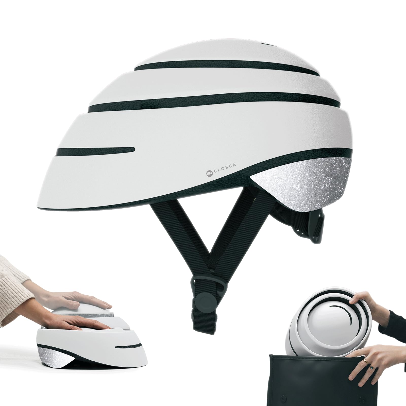 CLOSCA. Foldable helmet. The bike helmet for women and men. Certificate for bicycle, scooter, electric bicycle, inline skates and skateboards.