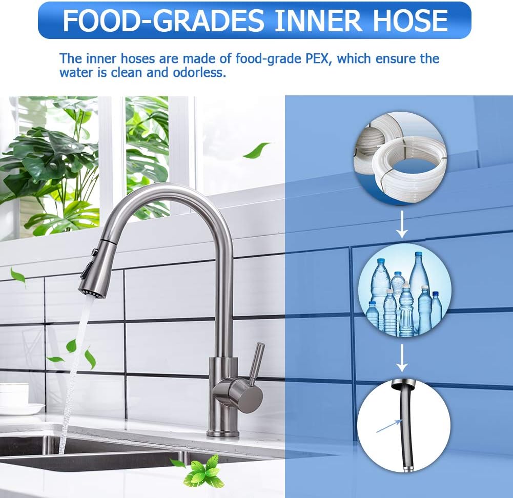 Kitchen Faucet, Kitchen Sink Faucet Arofa Single Handle Stainless Steel Brushed Nickel Pull Down Kitchen Faucet with Sprayer - - 