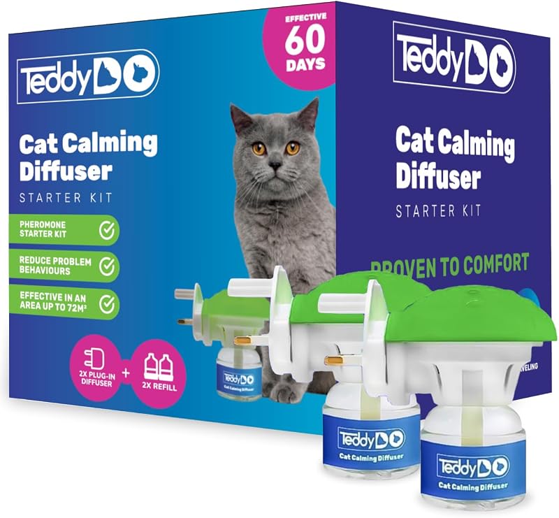 TeddyDo Cat Calming Diffuser UK Plug-In Twin Pack 2x48ml Refills 60 Days