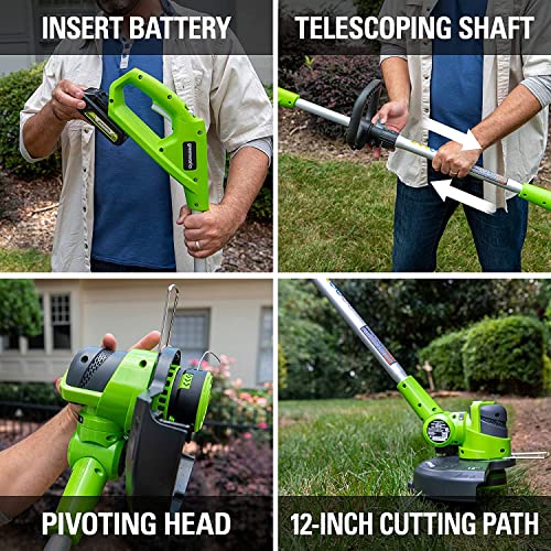 Greenworks 24V 12Inch Cordless String Trimmer/Edger + 24V Brushless
