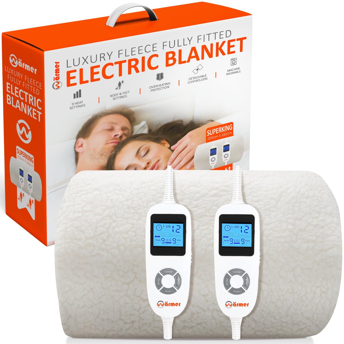 Warmer Electric Blanket SuperKing Size - Dual Control, Body&Feet Zone Setting, Fully Fitted Under Heated Blanket, Luxury Fleece,Timer,9 Heat Settings - Super King — image 1