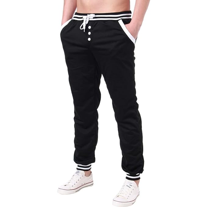Loose Sport Joggers Elastic Waist Slacks Trousers Plain ...