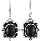 Natural Oval Gemstones Dangle Earrings for Women - Silver Plated Handmade Vintage Style Bohemian Birthstone Jewelry Earrings - Wedding Christmas Mother's Day Women's Day Gifts for Her