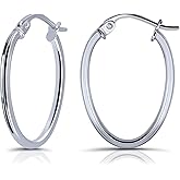 Hoops & Loops 925 Sterling Silver 1.5mm Oval Square-Tube Hoop Earrings for Women Men, 15mm 20mm 25mm 30mm | Silver, Yellow Gold, Rose Gold