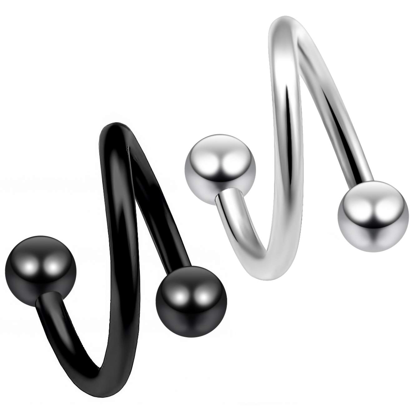 2pc 16g 1.2mm Twisted Barbell Spiral Gauge Twist Daith Helix Tragus Cartilage Bar Piercing Earring Twister 10mm