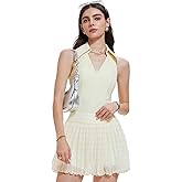 Women's 2 Piece Tennis Skirt Set Collared V Neck Padded Racerback Top & Pleated Skort with 4 Pockets Golf Pickleball Outfit