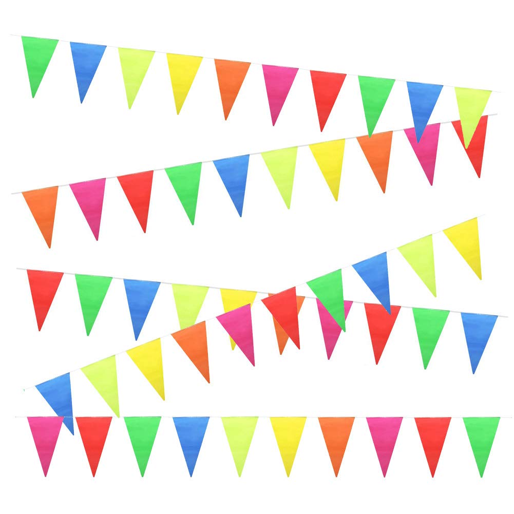 7 Colors Bunting Banner,100 Flags Multicolor Material Pennant Banners for Birthday Wedding Party Garden Brand Opening Home Decoration Indoor Outdoor Party Festival Decorations(132 Feet)