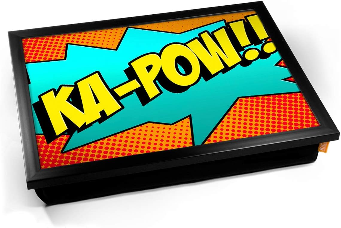 Comic KA-POW Cushioned Bean Bag Breakfast Bed Lap Tray Desk - Black Frame