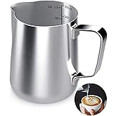 Milk Frothing Pitcher, 12oz Milk Frother Cup Espresso Cup Stainless Steel