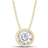 SAVEARTH DIAMONDS 14K Solid Gold 1 Carat 6.5MM Moissanite Classic Bezel Set Solitaire Lab Created Diamond Pendant Necklace for Women, Gold Chain 18 inch