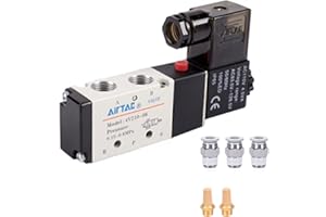 AIRTACDINGJU Solenoid Valve 1/4"PT Pneumatic AirTAC 4V210-08 Air 12V/24V/110V/220V Single Coil Pilot-Operated Electric 2 Position 5 Way Connection Type (4V210 PT1/4, AC110V)