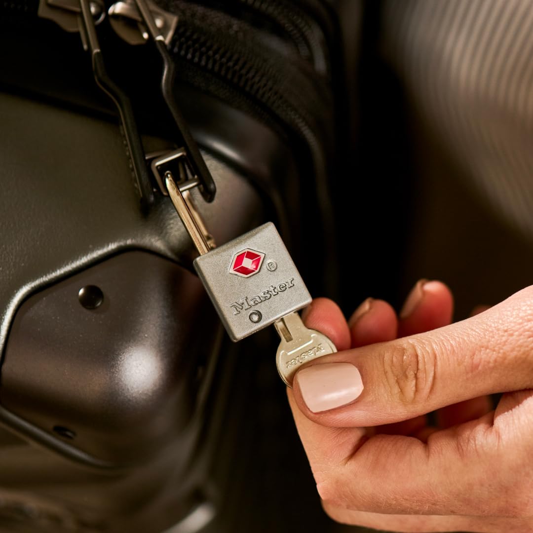 Master Lock Brass TSA Locks for Luggage with Key, TSA Approved Keyed Padlock for Backpacks, Suitcases, and Luggage, Zipper Lock, 4 Pack, 4683Q