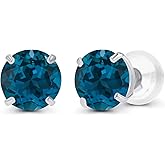 Solid 925 Sterling Silver Gold Plated 4mm Round Genuine Birthstone Gemstone Hypoallergenic Stud Earrings For Women