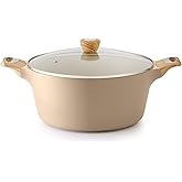SENSARTE Ceramic Nonstick Stock Pot with Lid, 2.6/4.5/6.6/8.5 QT Soup Pot Casserole Pot, Non-toxic Healthy Pasta Pot, Large Cooking Pot Stew Pot, Induction Compatible, PFOA PFAS PTFE Free, Taupe