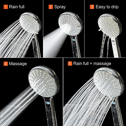 LED Thermometer Handheld Shower Head, Ahbbry Chrome 5 Setting Functions