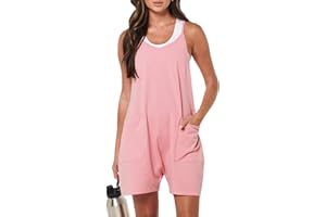 Caracilia Women's Summer Casual Rompers Sleeveless Loose Spaghetti Strap Short Jumpsuits Overalls Trendy Outfits With Pockets