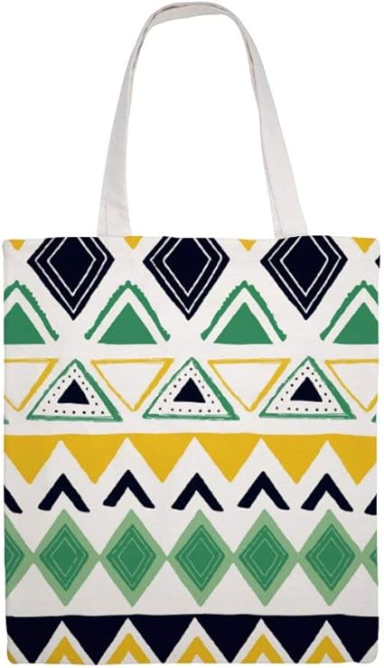 Bolso de lona para mujer, diseño azteca de hojas coloridas, fondo negro