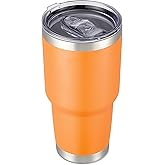 Cool Yoleb 30 oz Tumbler with Lid Stainless Steel Tumblers Vacuum Insulated Cup Reusable Powder Coated Travel Mug Double Wall Leak Proof Portable Cups Keep Cold Drinks for 12 Hours, Orange, 1 Pack