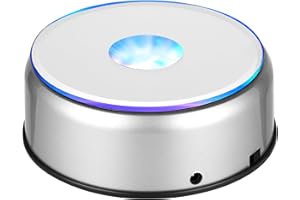 EUSTUMA Rotating LED Display Base Colorful Light Crystal Display Base Stand,Lighted Up Stand Color Changing Small LED for 3D Glass Crystal Art,Holiday Party Decoration. (A-Silver-Multicolor)