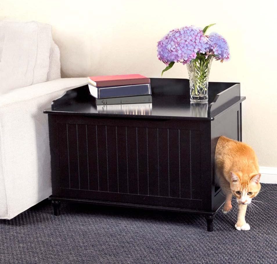 Designer Catbox Cat Litter Box Enclosure in Black Hidden, DogProof