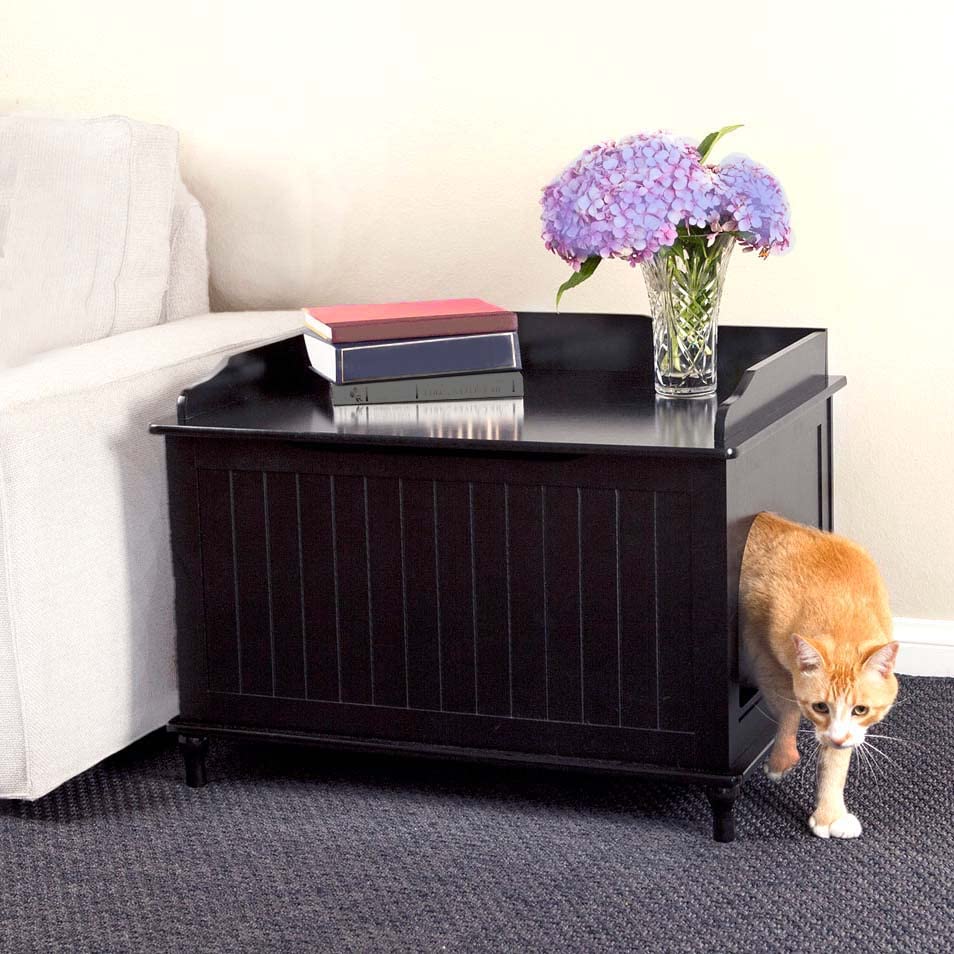 Designer Catbox Cat Litter Box Enclosure in Black Hidden, DogProof