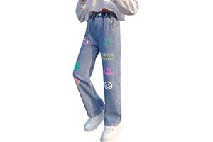 NABER Kids Girls Casual Baggy Wide Leg Denim Pants Elastic Waist Casual Jeans Age 5-14