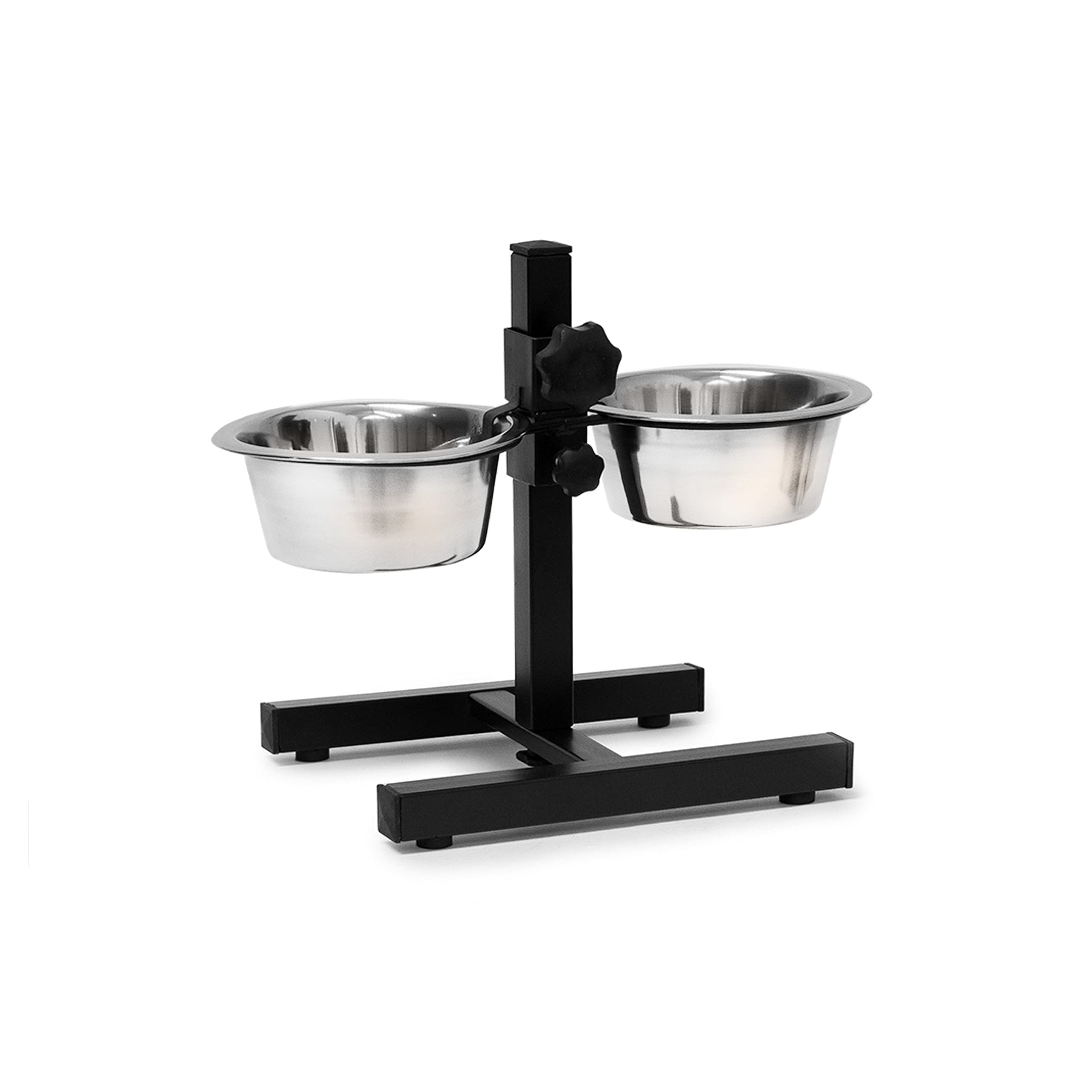 Relaxdays Stainless Steel Feeding Bowl Set Of 2 With Height-Adjustable Stand, Dog Feeding Station With 2 Removable Bowls Cat Feeder Metal Elevated Raised Standing Feeder Bowl Set, Small, Silver