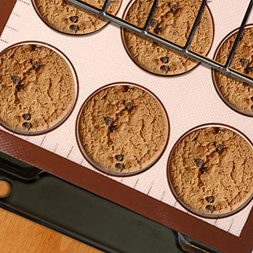 Silicone Baking Mat Set of 2 - Nonstick Silicon Liner Macaron Sheet (Big circle and small circle) for Bake Pans & Rolling with Measurements, Heat Resistant Cookie Sheets for Macaroon/Pastry/Cookie
