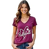Pickleball V-Neck T-Shirt for Women Pickleball Lovers Heart Graphic Short-Sleeve Top