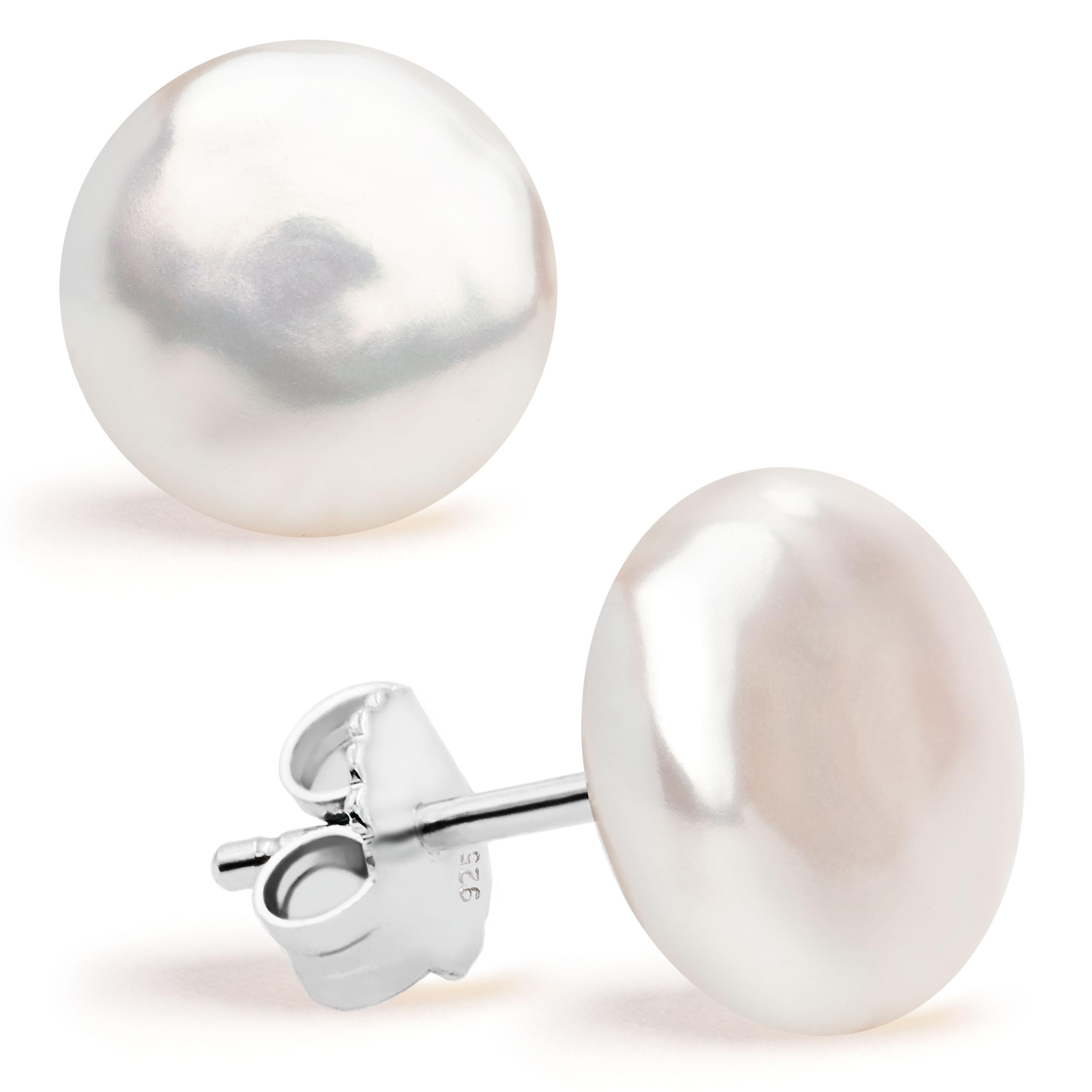 Secret & You Women Pearl Earrings Freshwater Cultured Pearls | Coin Pearls | 925 Sterling Silver mounts | Available in 11-12 mm, 12-13 mm and 13-14 mm