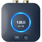 1Mii B06HD Bluetooth 5.3 Receiver, Wireless Audio Adapter for Home Stereo | 15-Hour Battery Life, aptX HD/ Low Latency/ 3D Audio with RCA/ 3.5mm AUX Jack for Old Receiver, Wired Speaker, Car Stereo