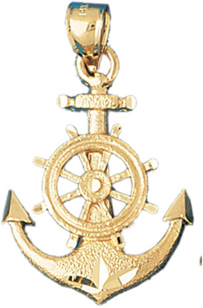 14K Yellow Gold Anchor With Ships Wheel Pendant 35 mm Amazon.co.uk