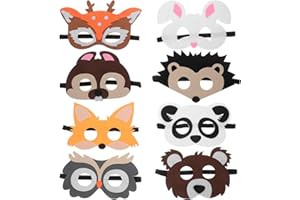 JOINPAYA 8pcs Felt Animal Masks: 7.86 X 4.72 X 0.12 in Animal Half Mask Cosplay Costume for Creatures Zoo Camping Themed Part