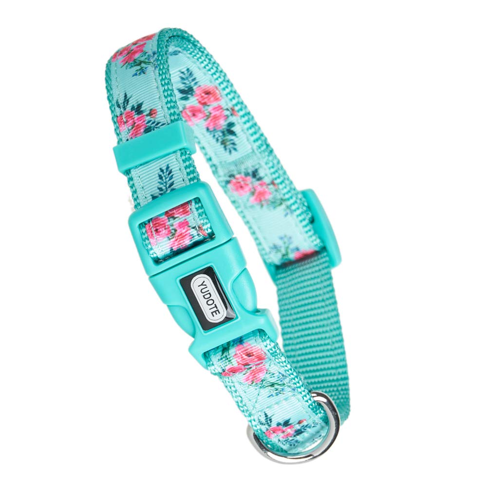YUDOTE Adjustable Mint Green Nylon Dog Collar Small with Floral Patterned Ribbon for Puppies Active Female Dogs Neck 25-38cm — image 1