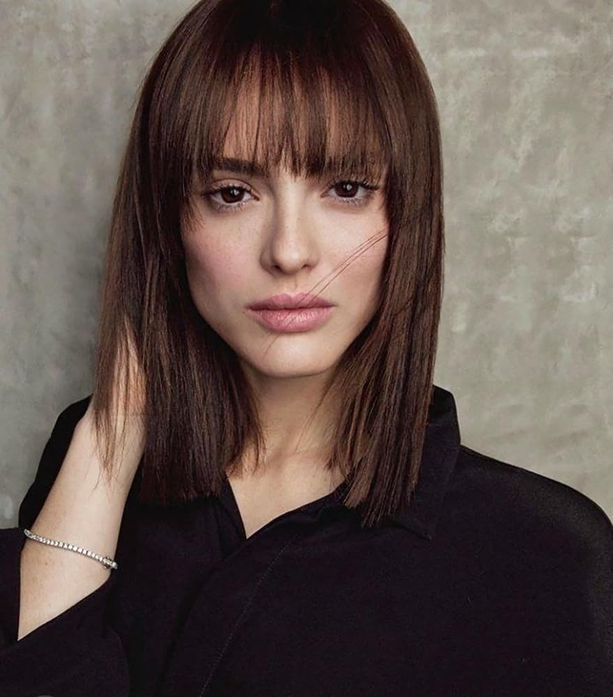 PORSMEER Short Straight Bob Dark Brown Wigs with Fringe Shoulder Length Hair Colorful Wig for Women Girls Heat Resistant Synthetic Wig for Cosplay Halloween Party 14 Inch 35cm