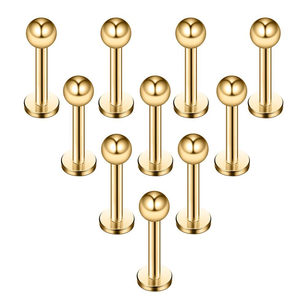 Briana Williams 10pcs Stainless Steel Lip Labret Stud Tragus Helix Cartilage Stud Bar Piercing Jewelry
