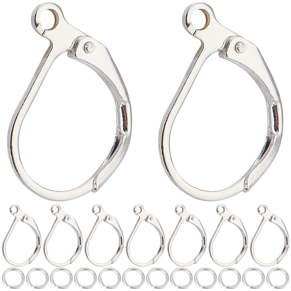 CREATCABIN 60Pcs Leverback Earring Findings French Earring Hooks Dangle Earwires Earrings Clasps 925 Sterling Silver Plated Brass with Loops Jump Ring for Jewelry Making DIY Craft Supplies 15.6x10mm
