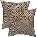 YOUR SMILE Flocking Trellis Geometric Square Decorative Throw Pillows Case Cushion Covers Shell Cotton Linen Blend 18 X 18 Inches , Pack of 2 (Brown)