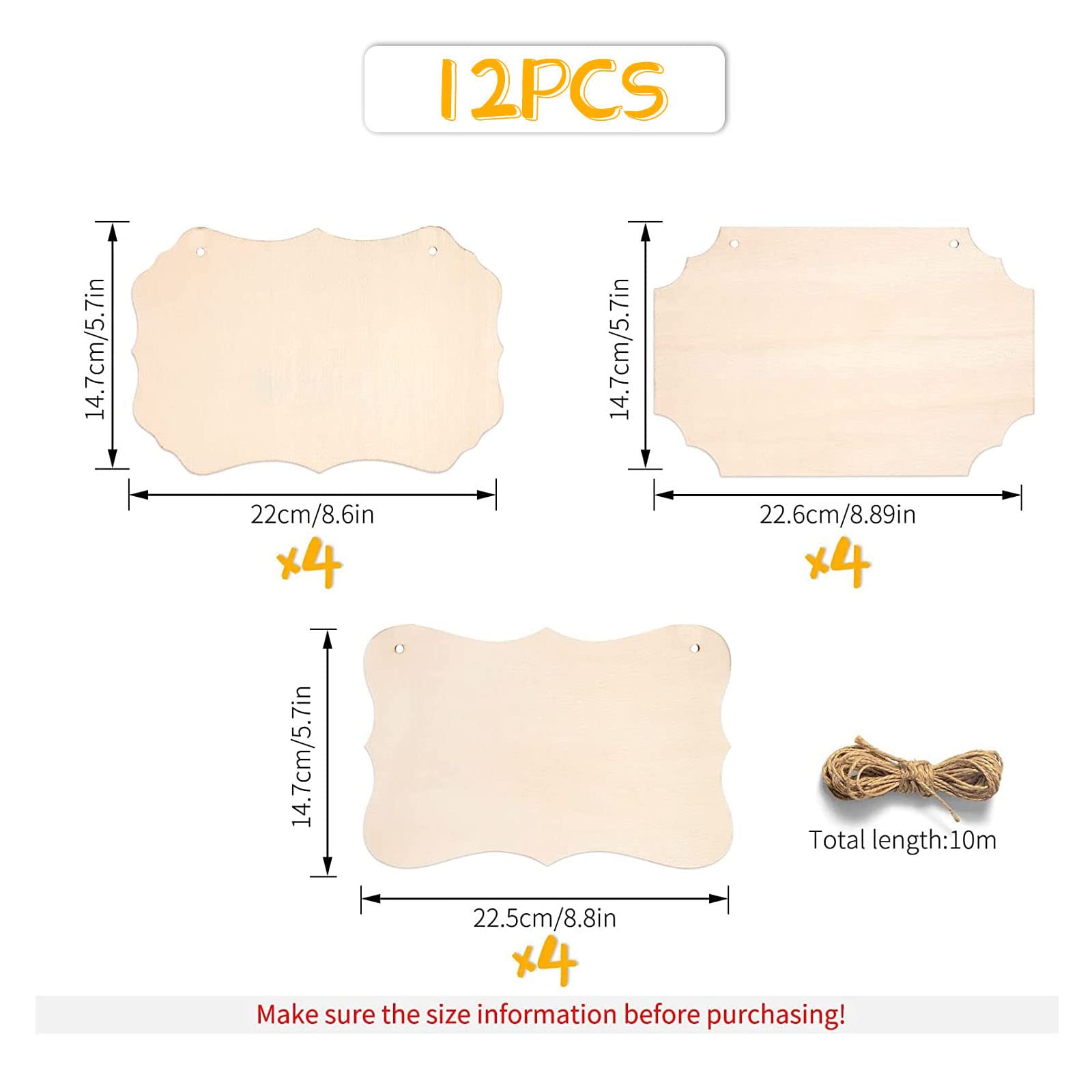 12Pcs Unfinished Wood Crafts, Rectangle-Shaped Wood Plaques for Carfts, Door Hanger, Burning, Painting, DIY Wooden Sign Crafts Halloween Christmas Holiday Home Decor, 8.8 x 5.7 Inches