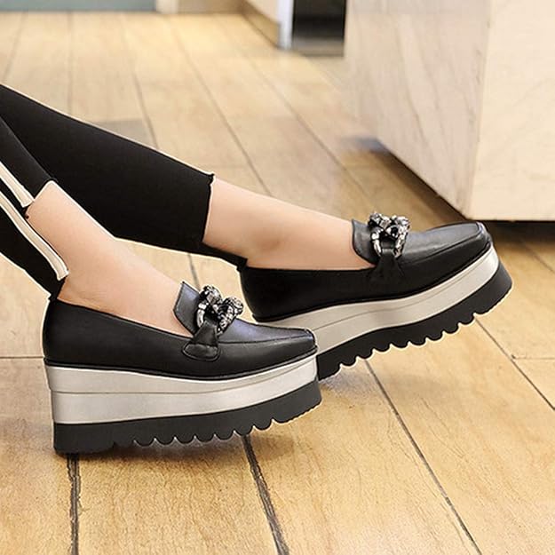women's slip on summer loafers platform flat wedge casual shoes