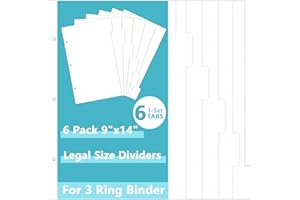 MSHUNKEJI 6 Sheets 9x14 Inch Legal Size Tabbed Dividers 3 Ring Binder Legal Size Binder Dividers White Legal Index Tab Dividers Legal Exhibit Dividers 6 File Separators with 2 Blank Card Stock for Office