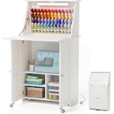 Crafit Sewing Table with Storage, Sewing Machine Desk with Lights | Built-in Charging Station, 65 Spools Thread Rack, Compact Multipurpose Craft Storage Workspace Table Organizer with Shelves