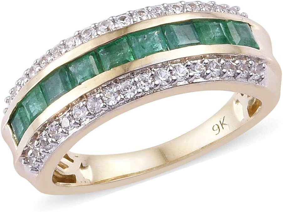 TJC 9ct Gold Emerald Half Eternity Anniversary Ring with Natural