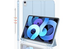 iMieet New iPad Air 5th Generation Case 2022/iPad Air 4th Generation Case 2020 10.9 Inch with Pencil Holder [Support Touch ID and iPad 2nd Pencil Charging], Trifold Stand Smart Case (Sky Blue)