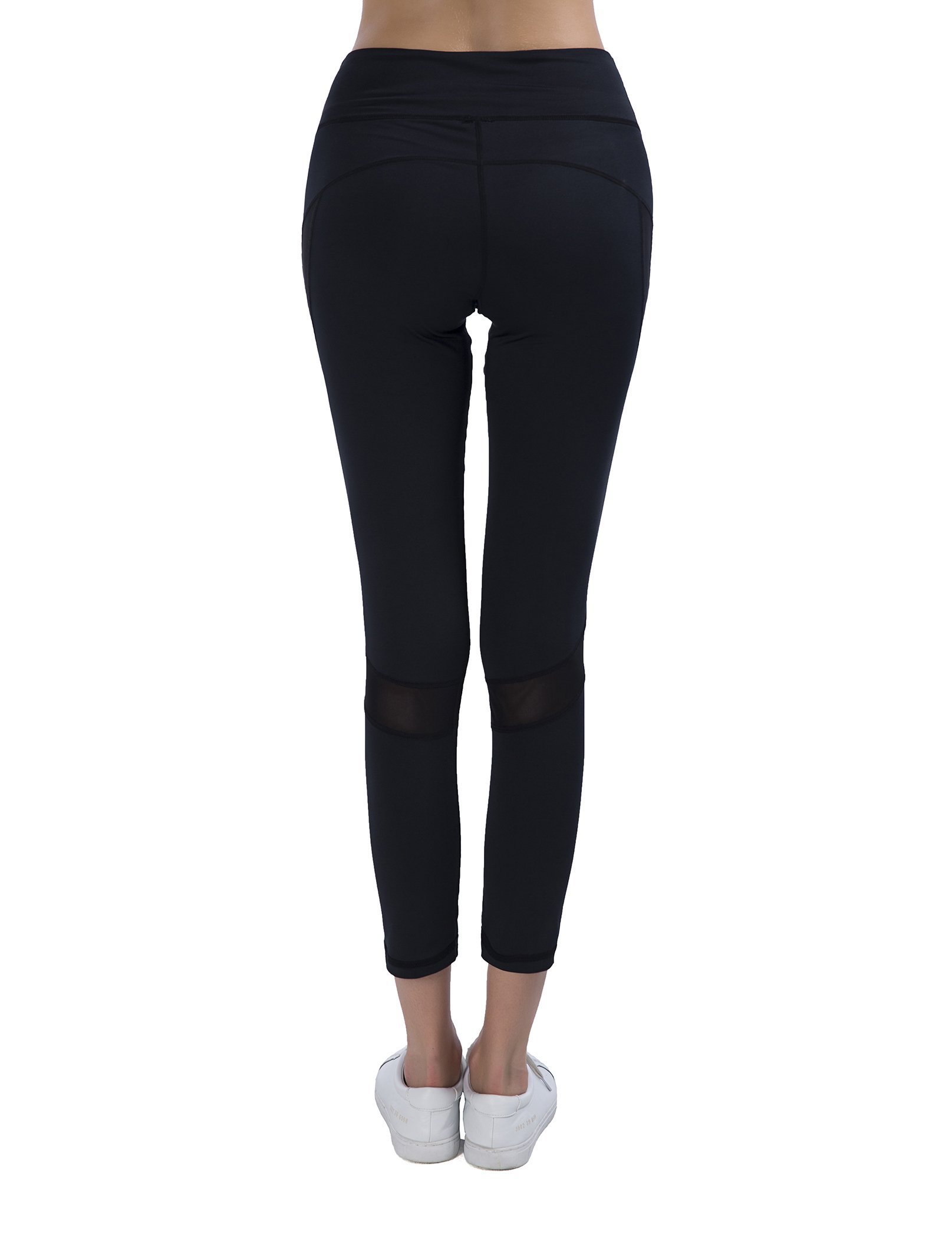 SPECIAL MAGIC Women\'s Mid Waist Side Mesh Ankle Length Workout Leggings Yoga Pants For Summer Black S