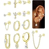 ORAZIO 20G Helix Piercing Jewelry Flat Back Cartilage Earrings for Women Surgical Stainless Steel Hypoallergenic Hoop Stud Earrings Set Tragus Helix Piercing Jewelry for Sensitive Ears Single Pc