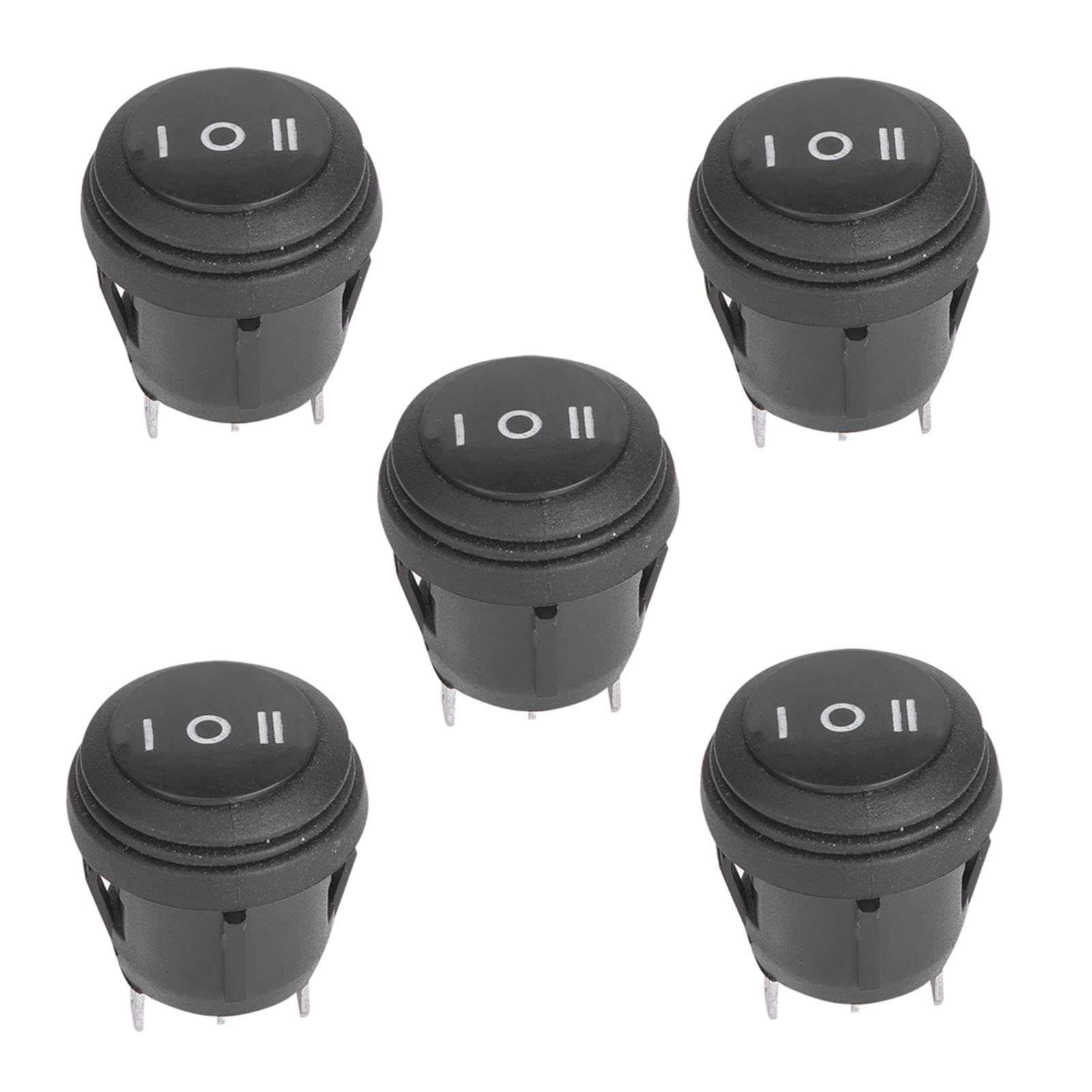 Rocker Switch, 5Pcs SPST Snap-in ON/OFF/ON 3 Pin 3 Position Round Snap Rocker Switch 10A/125V 6A/250V Waterproof Mini Boat Rocker Switch for Car/Boat