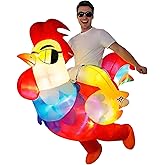 KINQUINN Inflatable Chicken Costume for Adults with LED Lights, Blow Up Ride-On Rooster Costume for Halloween Christmas Party, Funny Costume for Men & Women